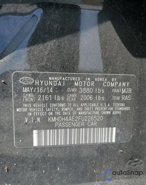 2015 Hyundai Elantra Se from USA, damaged, VIN KMHDH4AE2FU226520